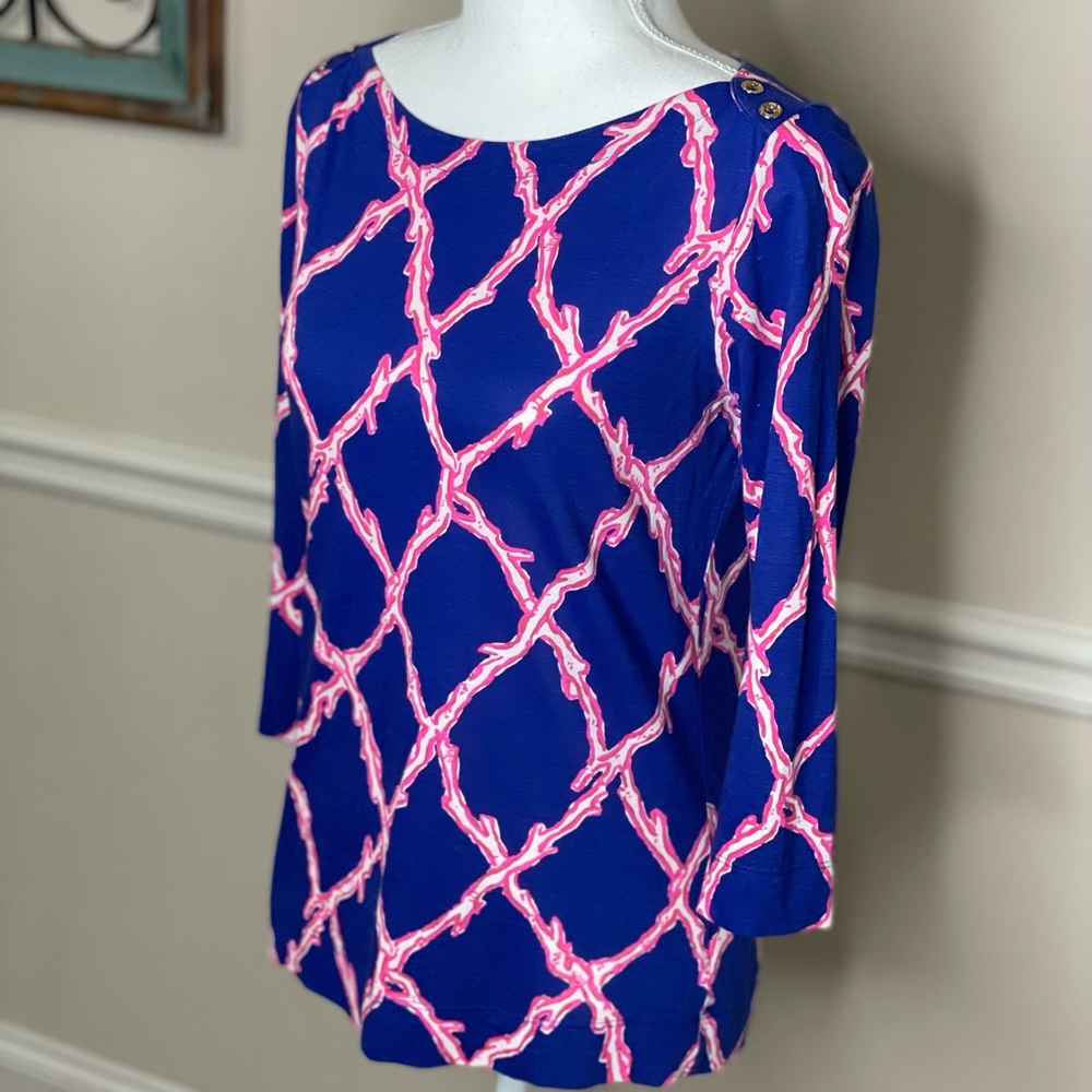 Lilly Pulitzer Alida Top Blue Deep Dive Print